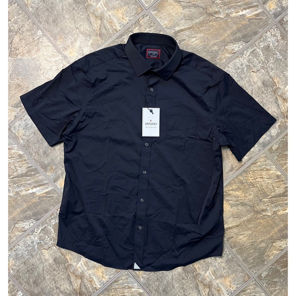 UNTUCKit Gironde Shirt Men Large Black NEW Short Sleeve Performance Regular Fit